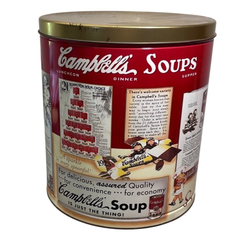 Campbells Soup Tin Large Canister Collectible 11" X 9 .75"
